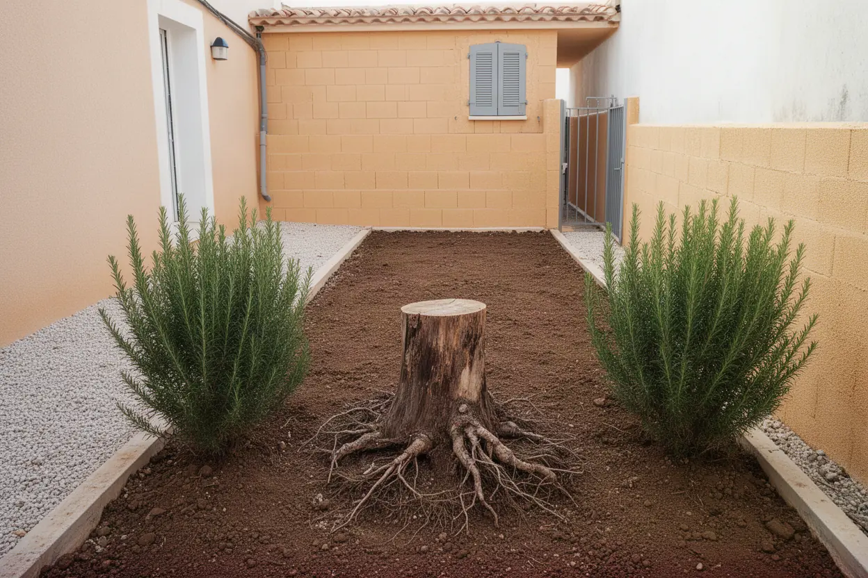 Ancienne souche dans jardin étroit à La Garde