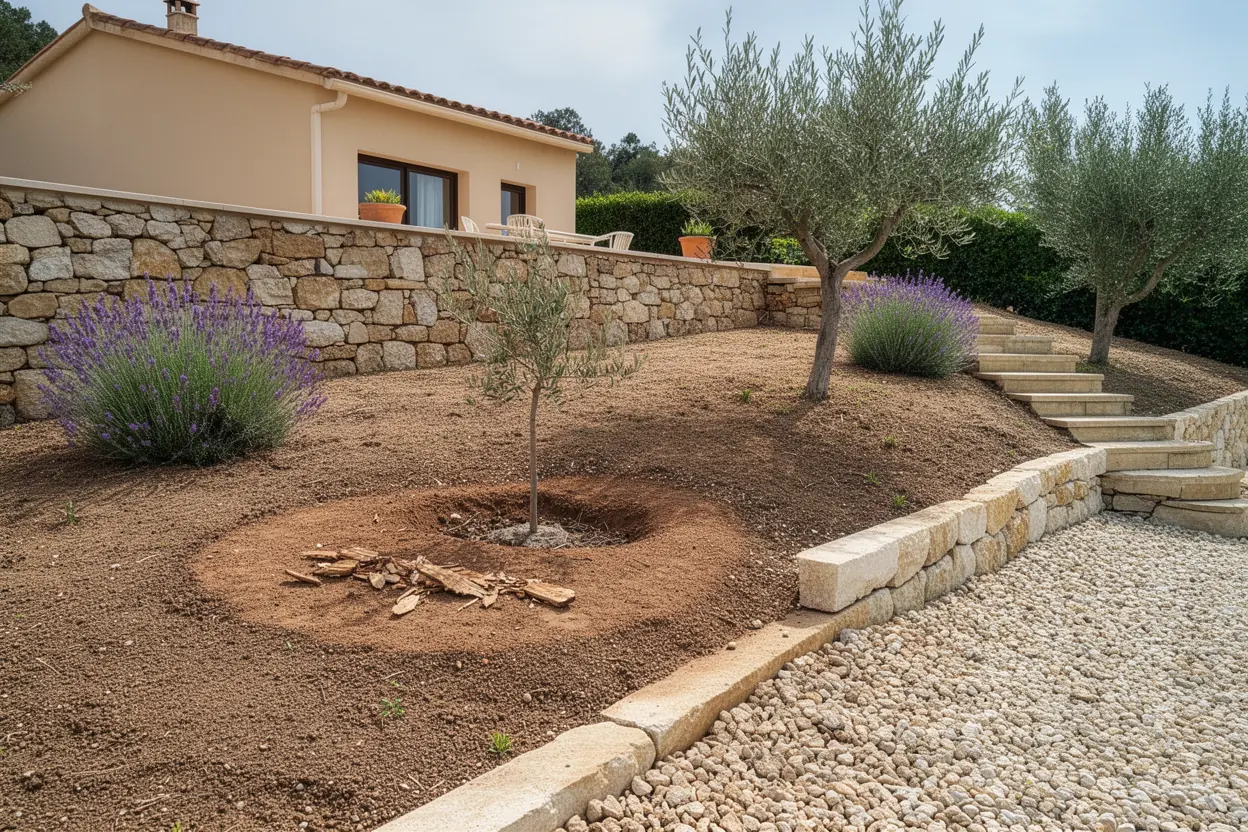 Sol nivelé après dessouchage du pin à Ollioules